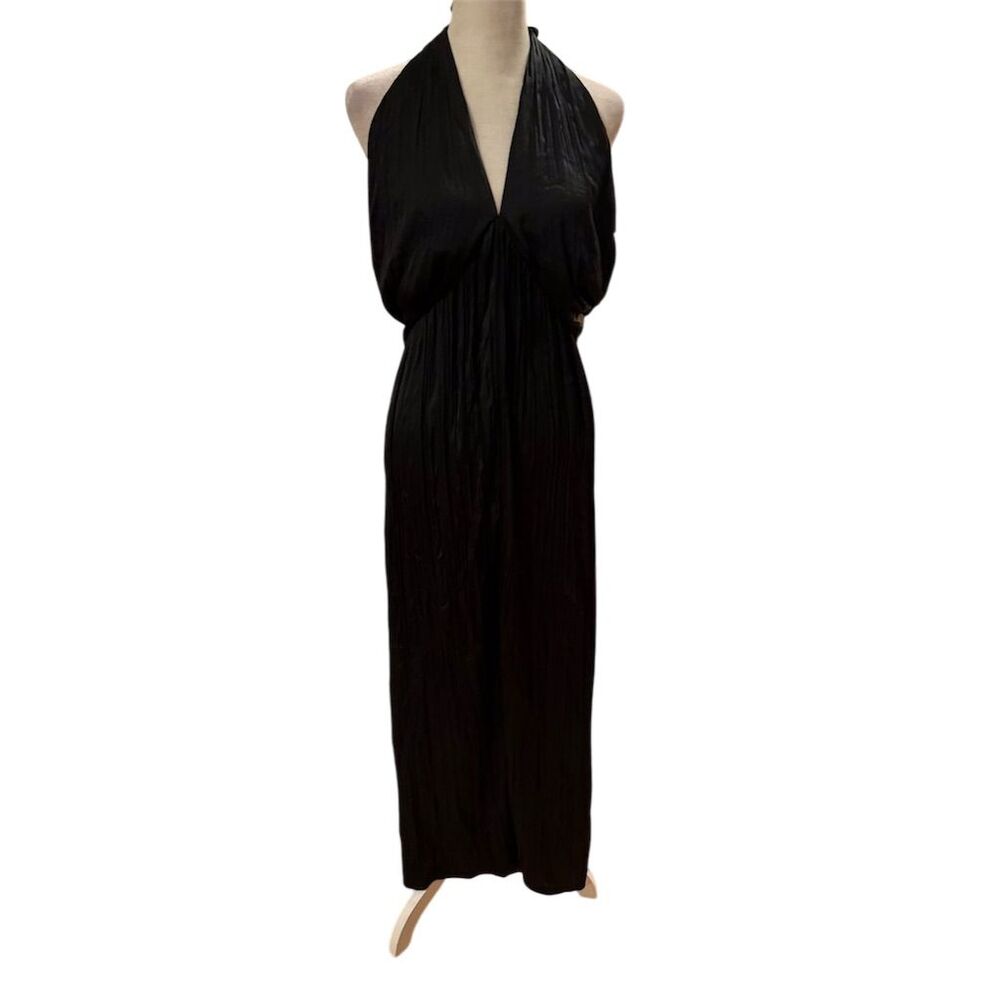 Women's Elegant Black Halterneck Long Dress Size L Formal